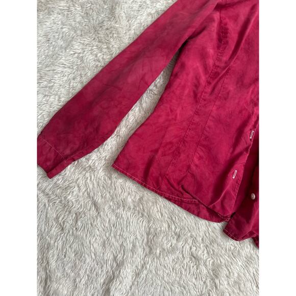 Ann Taylor Sz 4 100% Silk Red Hand Dyed Button Down Blouse Shirt Collared - Picture 5 of 6